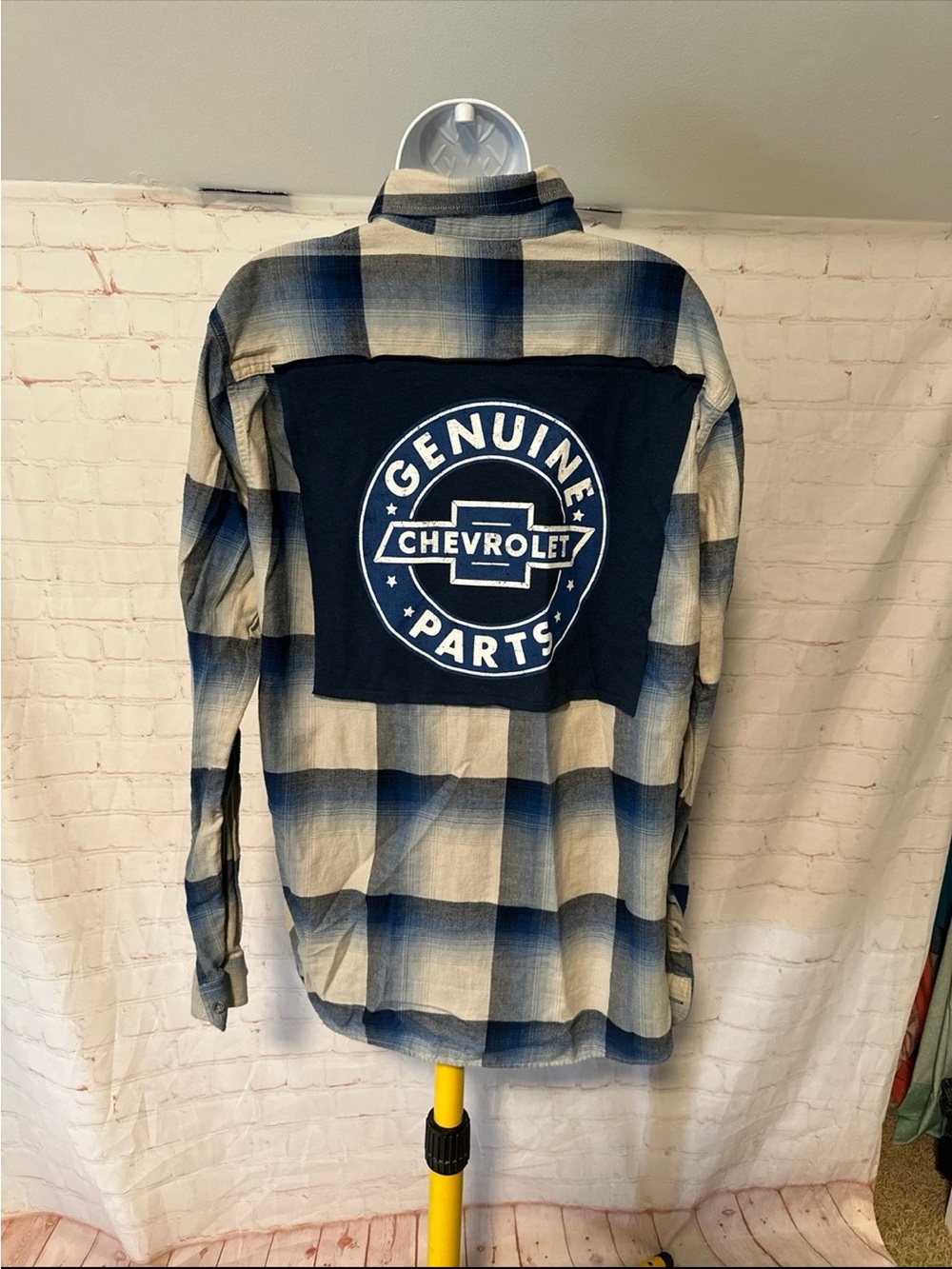 Chevrolet Upcycled Flannel Shirt Tee Sz L